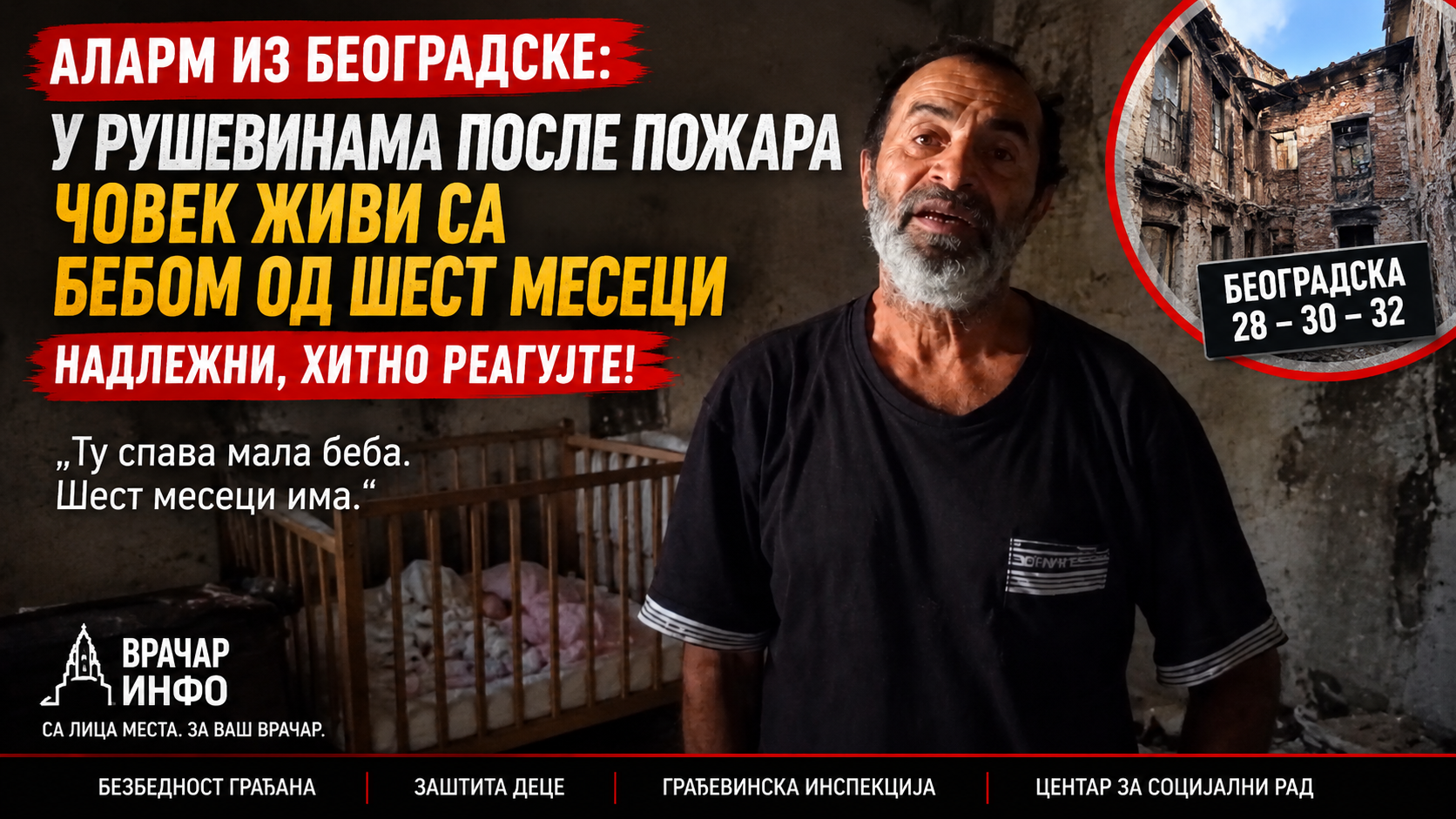 АЛАРМ ИЗ БЕОГРАДСКЕ: У РУШЕВИНАМА ПОСЛЕ ПОЖАРА ЧОВЕК ЖИВИ СА БЕБОМ ОД ШЕСТ МЕСЕЦИ – НАДЛЕЖНИ, ХИТНО РЕАГУЈТЕ!